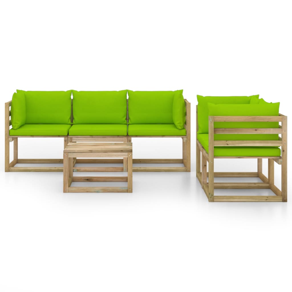 Set mobilier de grădină cu perne verde aprins, 6 piese - Lando