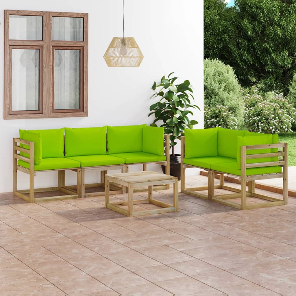 Set mobilier de grădină cu perne verde aprins, 6 piese - Lando