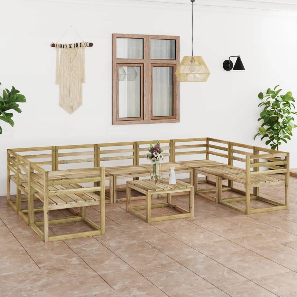 Set mobilier de grădină, 10 piese, lemn de pin verde tratat - Lando