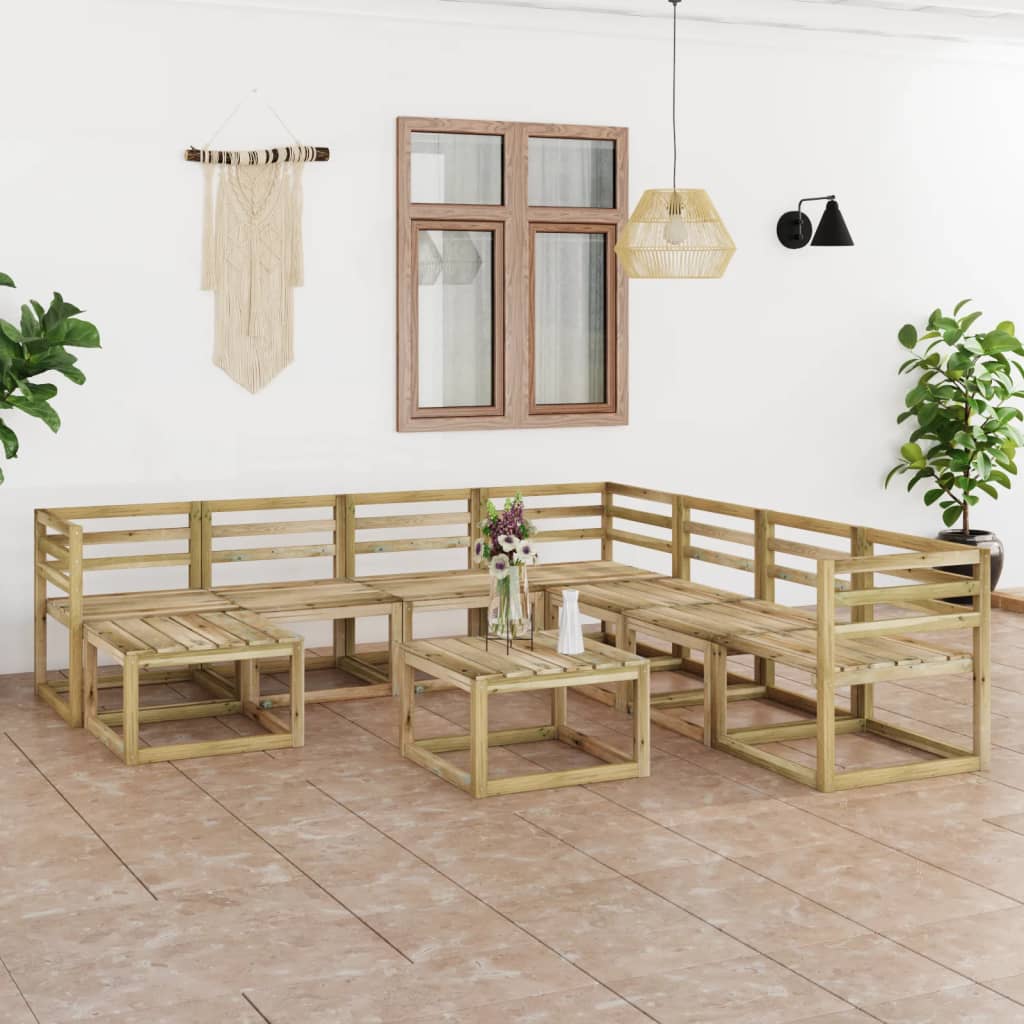 Set mobilier de grădină, 9 piese, lemn de pin verde tratat - Lando