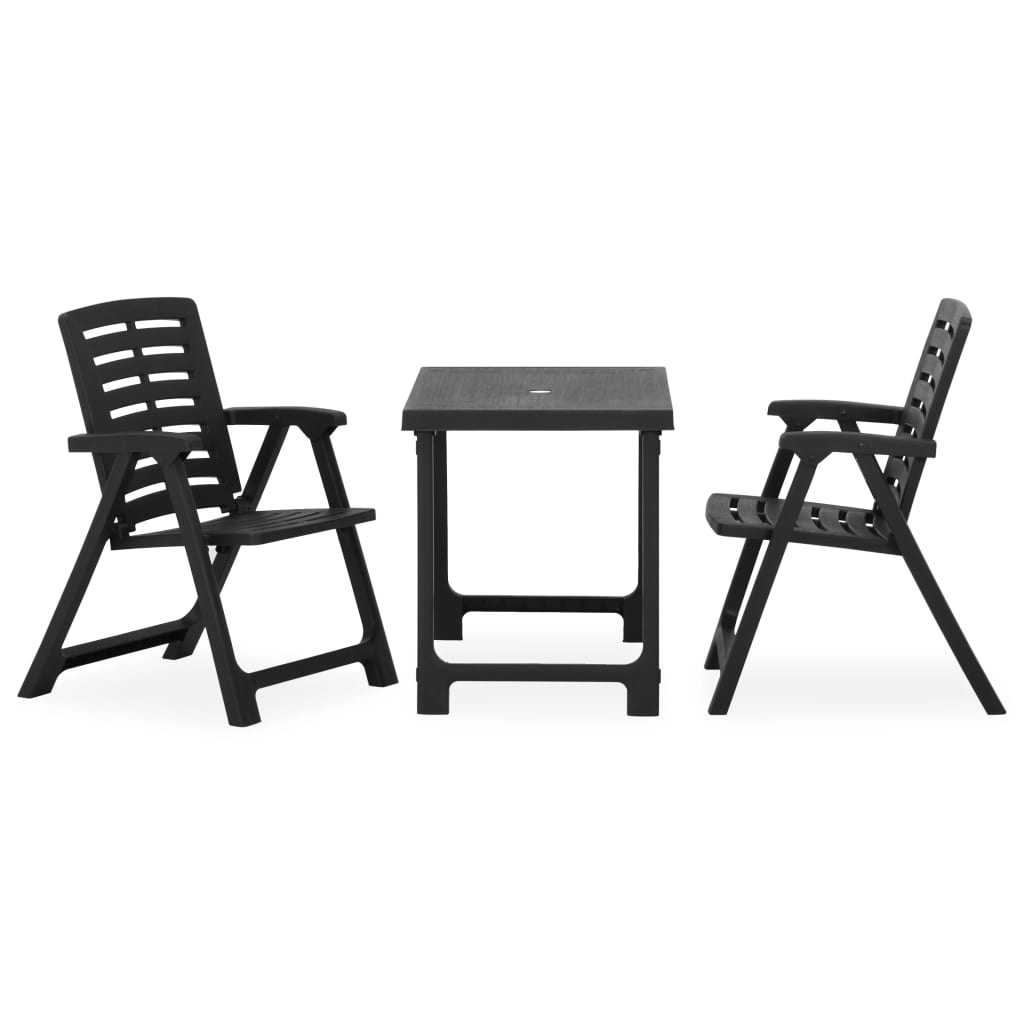 Set mobilier bistro pliabil, 3 piese, gri, plastic - Lando