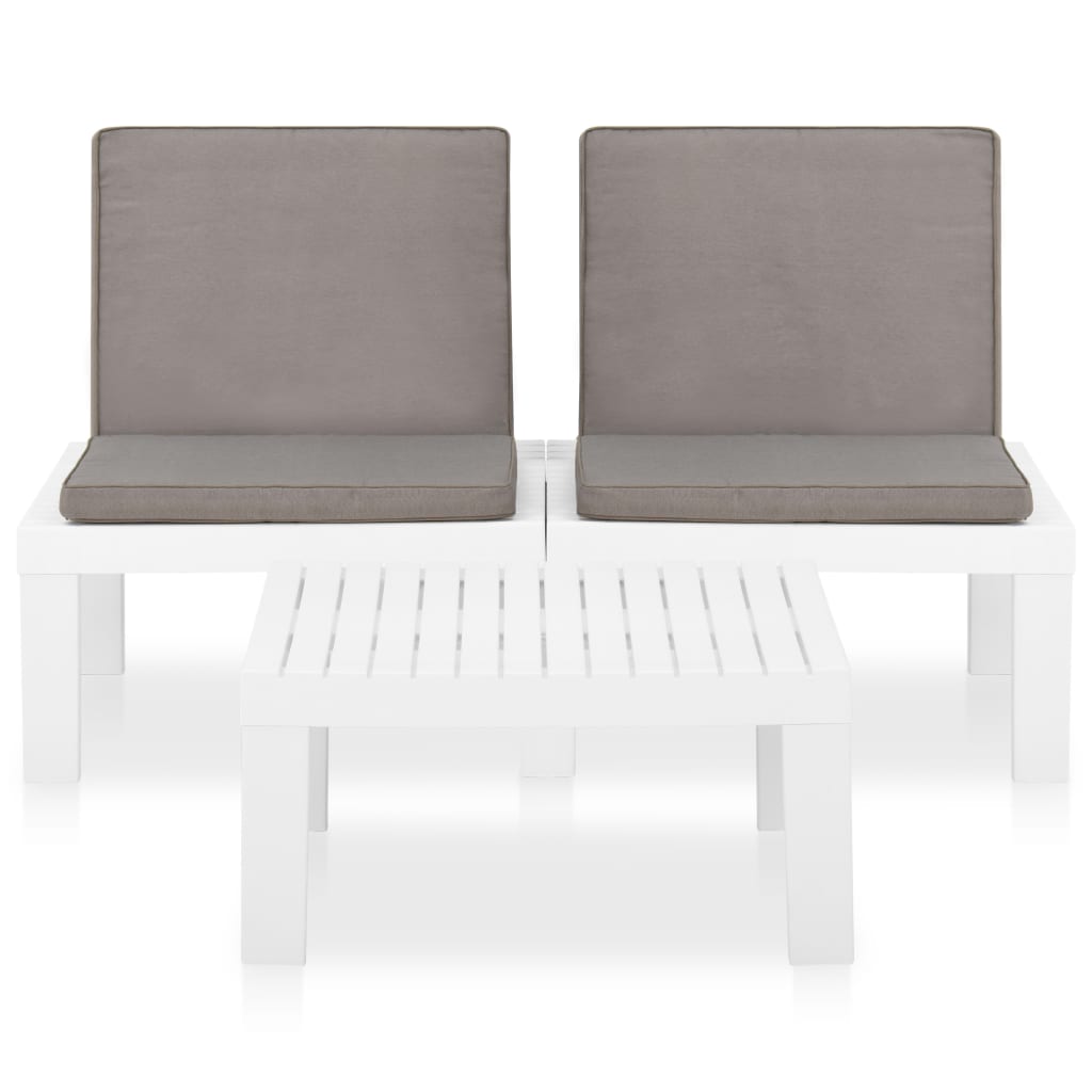 Set mobilier de grădină cu perne, 2 piese, alb, plastic - Lando