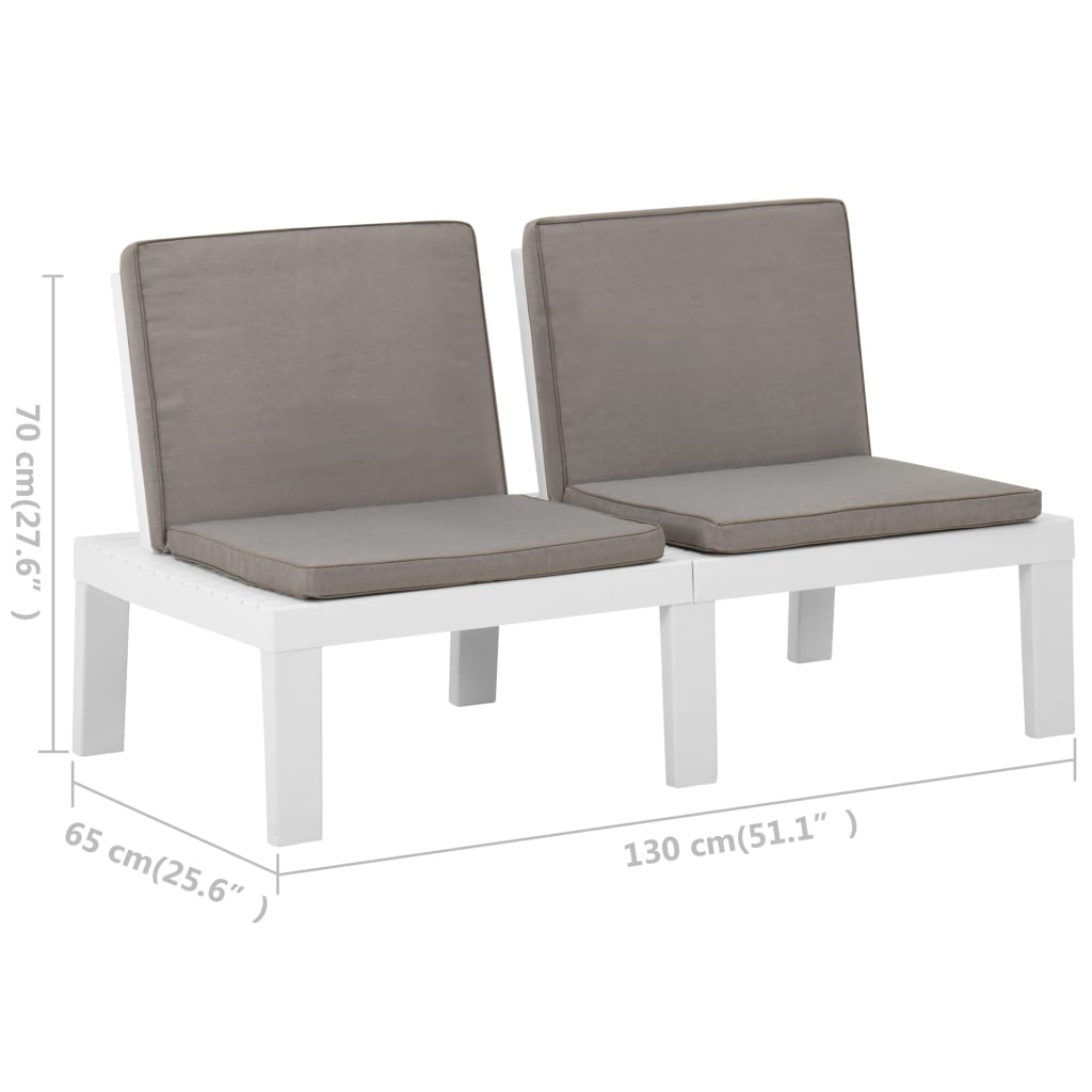 Set mobilier de grădină cu perne, 2 piese, alb, plastic - Lando