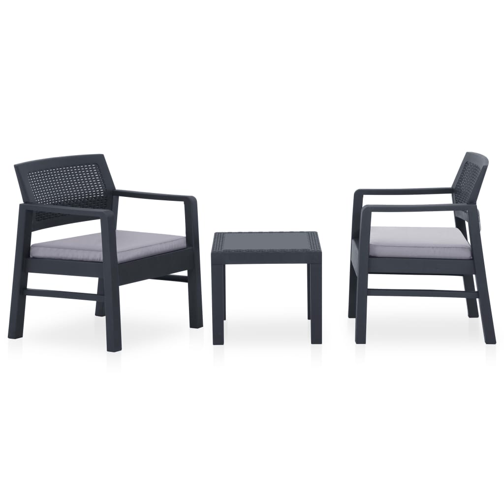 Set mobilier de grădină cu perne, 3 piese, gri, plastic - Lando