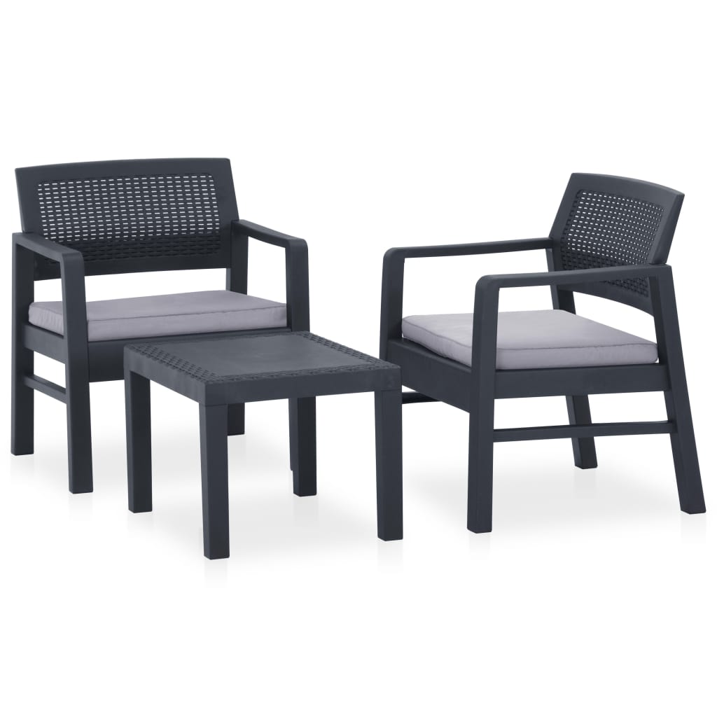 Set mobilier de grădină cu perne, 3 piese, gri, plastic - Lando