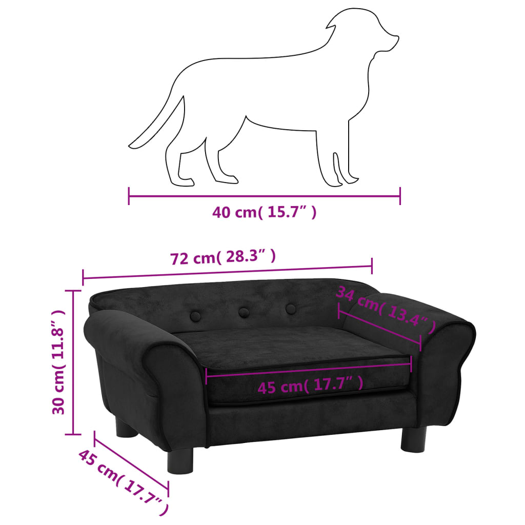 Canapea pentru câini, negru, 72x45x30 cm, pluș - Lando