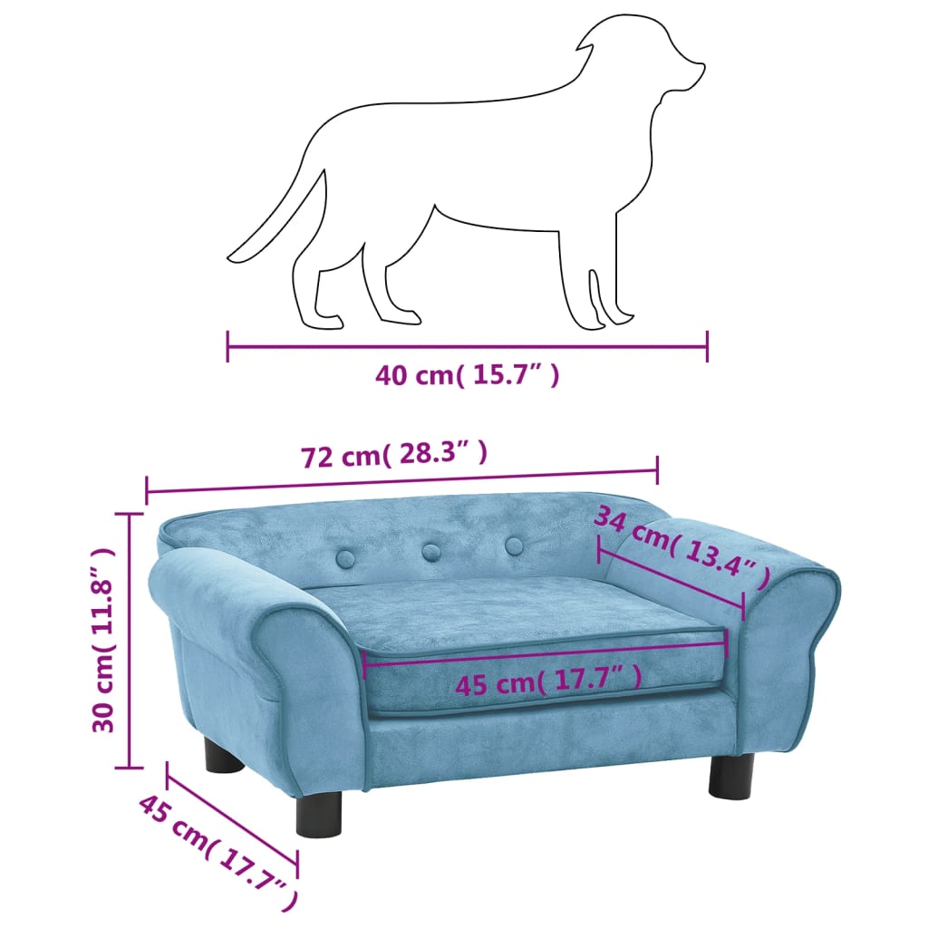 Canapea pentru câini, turcoaz, 72x45x30 cm, pluș - Lando