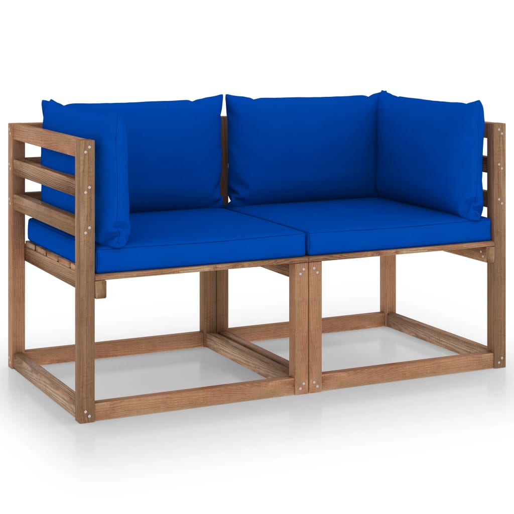 Canapea din paleți de grădină 2 locuri perne albastre, lemn pin - Lando