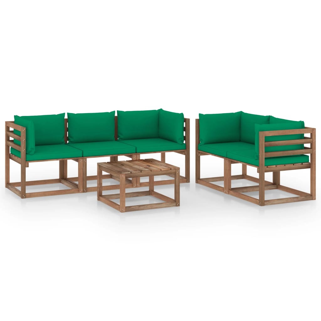 Set mobilier de grădină cu perne verzi, 6 piese - Lando