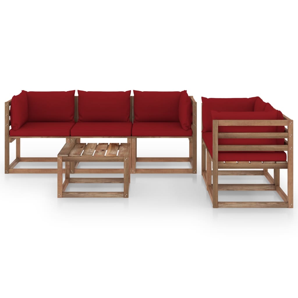 Set mobilier de relaxare pentru grădină perne roșu vin 6 piese - Lando