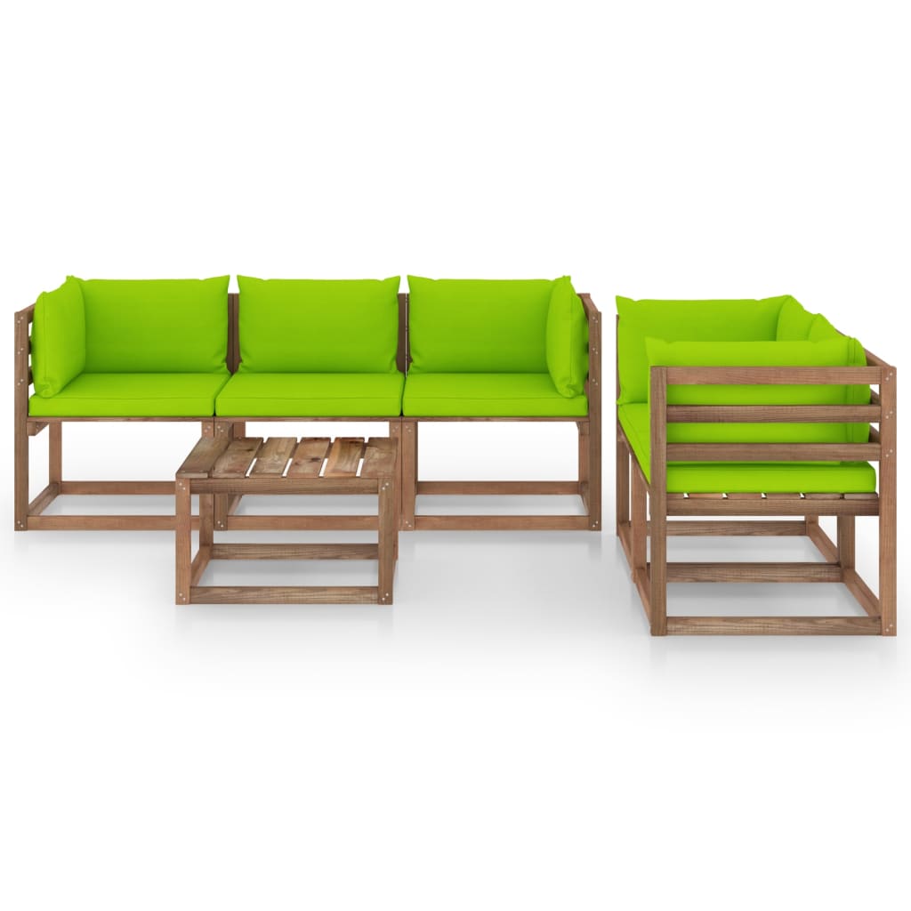 Set mobilier de grădină cu perne verde aprins, 6 piese - Lando