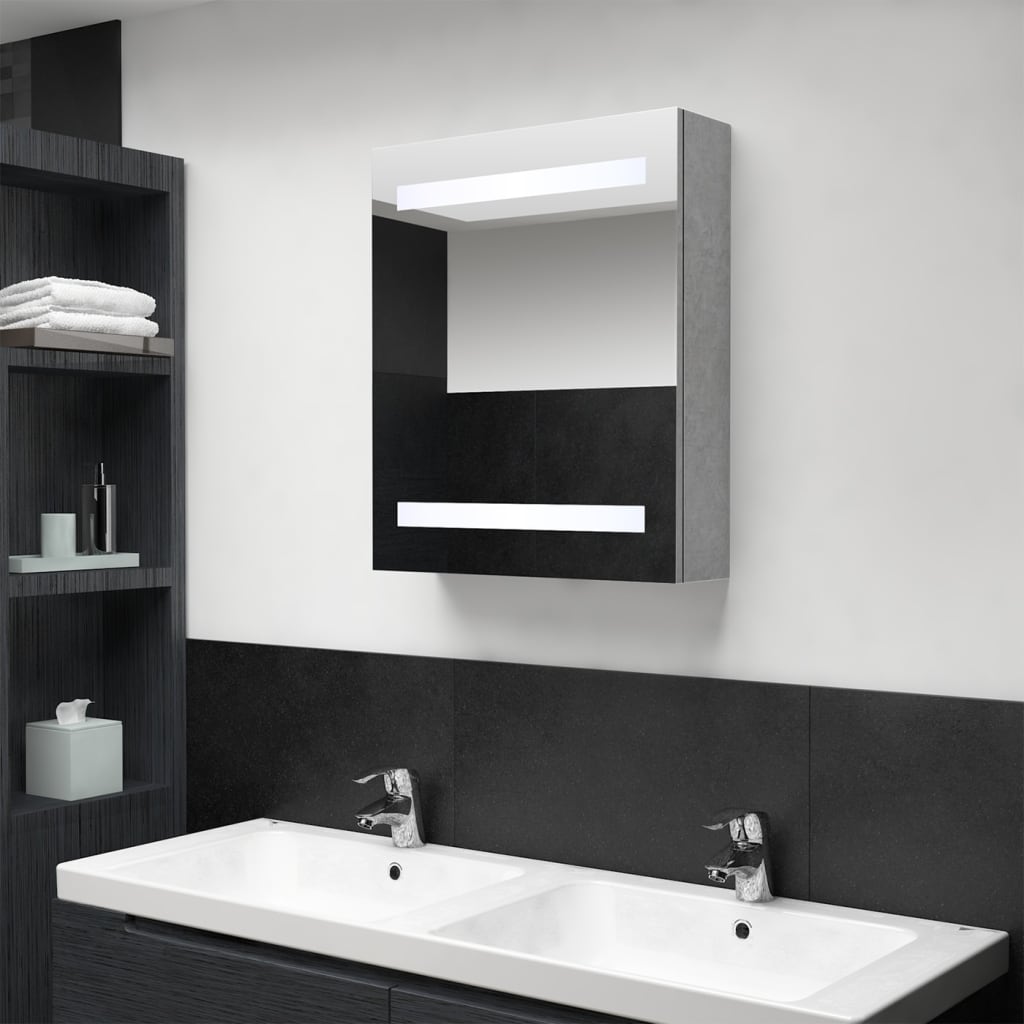 Dulap de baie cu oglindă și LED, gri beton, 50x14x60 cm Lando - Lando