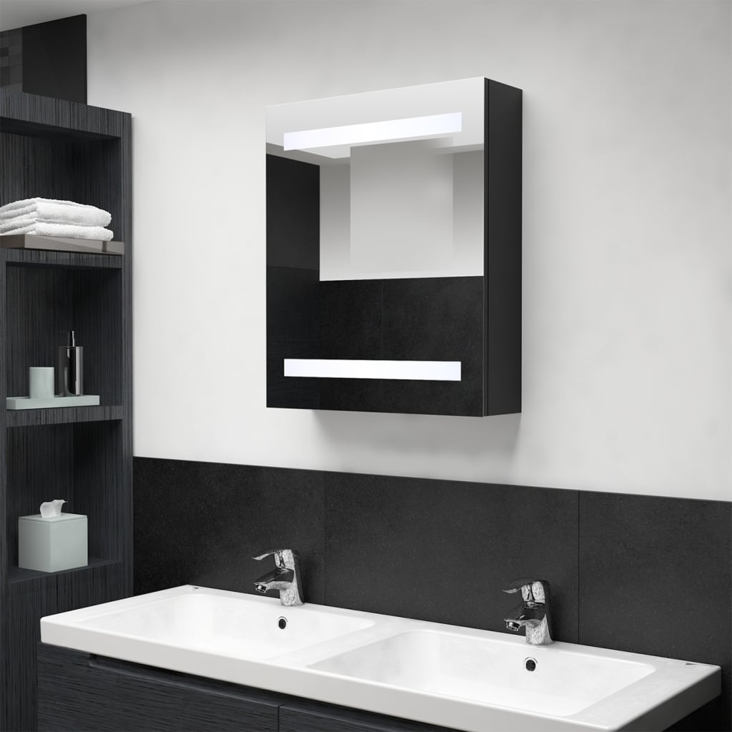 Dulap de baie cu oglindă și LED, negru, 50x14x60 cm Lando - Lando