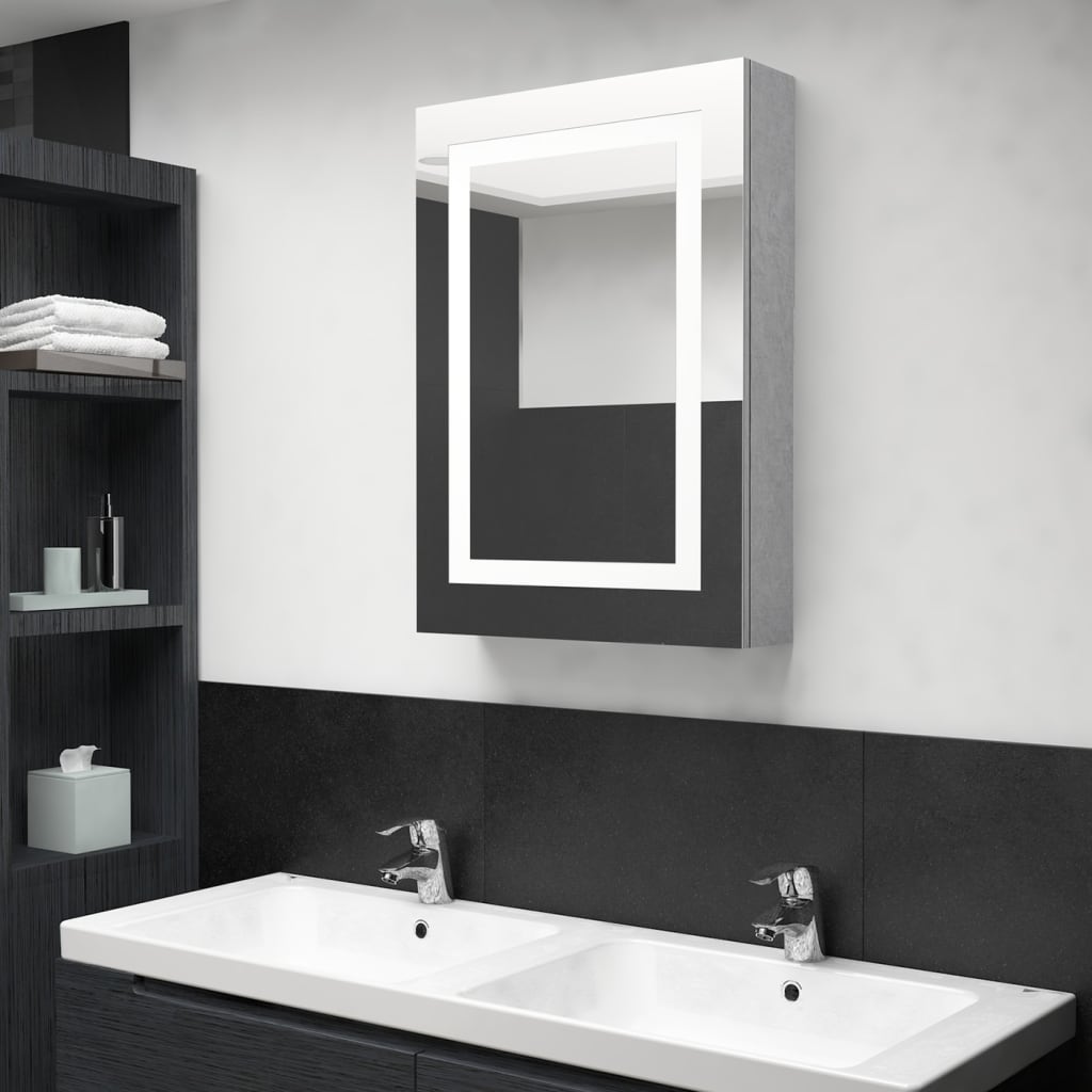 Dulap de baie cu oglindă și LED, gri beton, 50x13x70 cm Lando - Lando