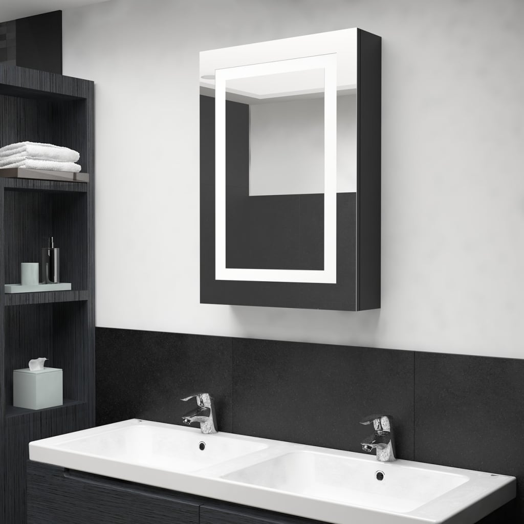 Dulap de baie cu oglindă și LED, negru strălucitor, 50x13x70 cm Lando - Lando
