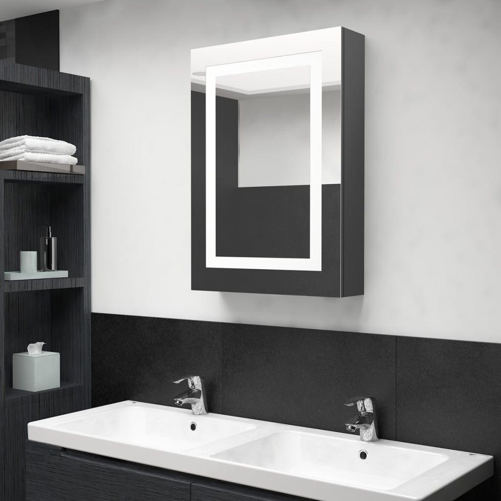 Dulap de baie cu oglindă și LED, gri, 50x13x70 cm - Lando