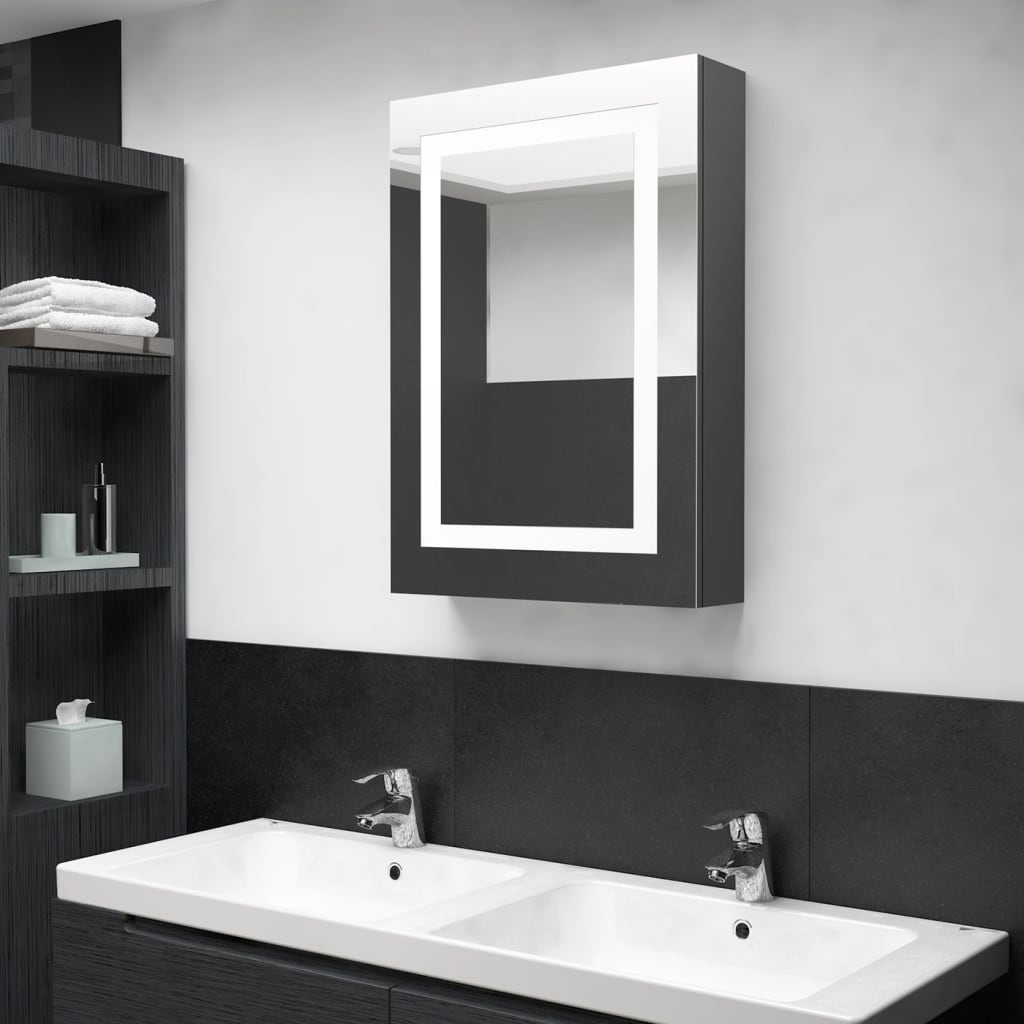 Dulap de baie cu oglindă și LED, gri strălucitor, 50x13x70 cm Lando - Lando