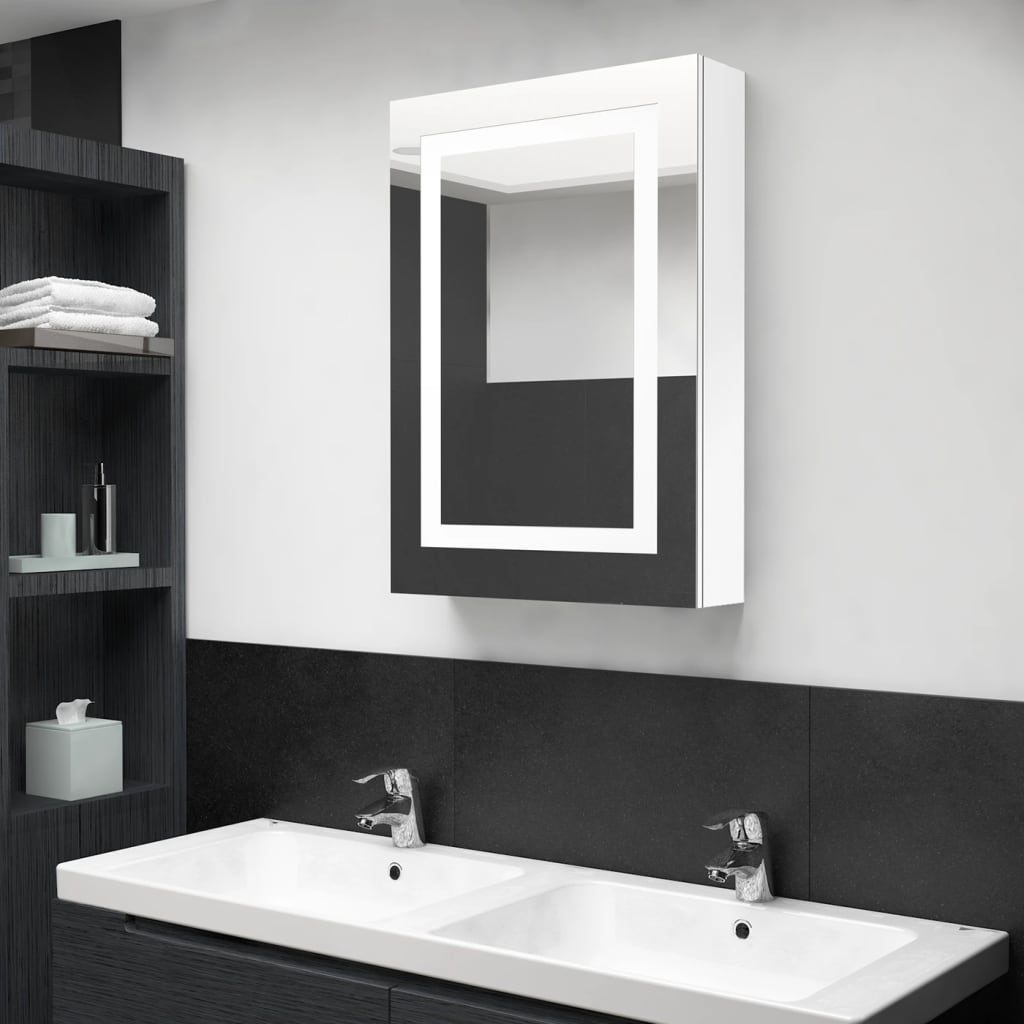 Dulap de baie cu oglindă și LED, alb strălucitor, 50x13x70 cm Lando - Lando