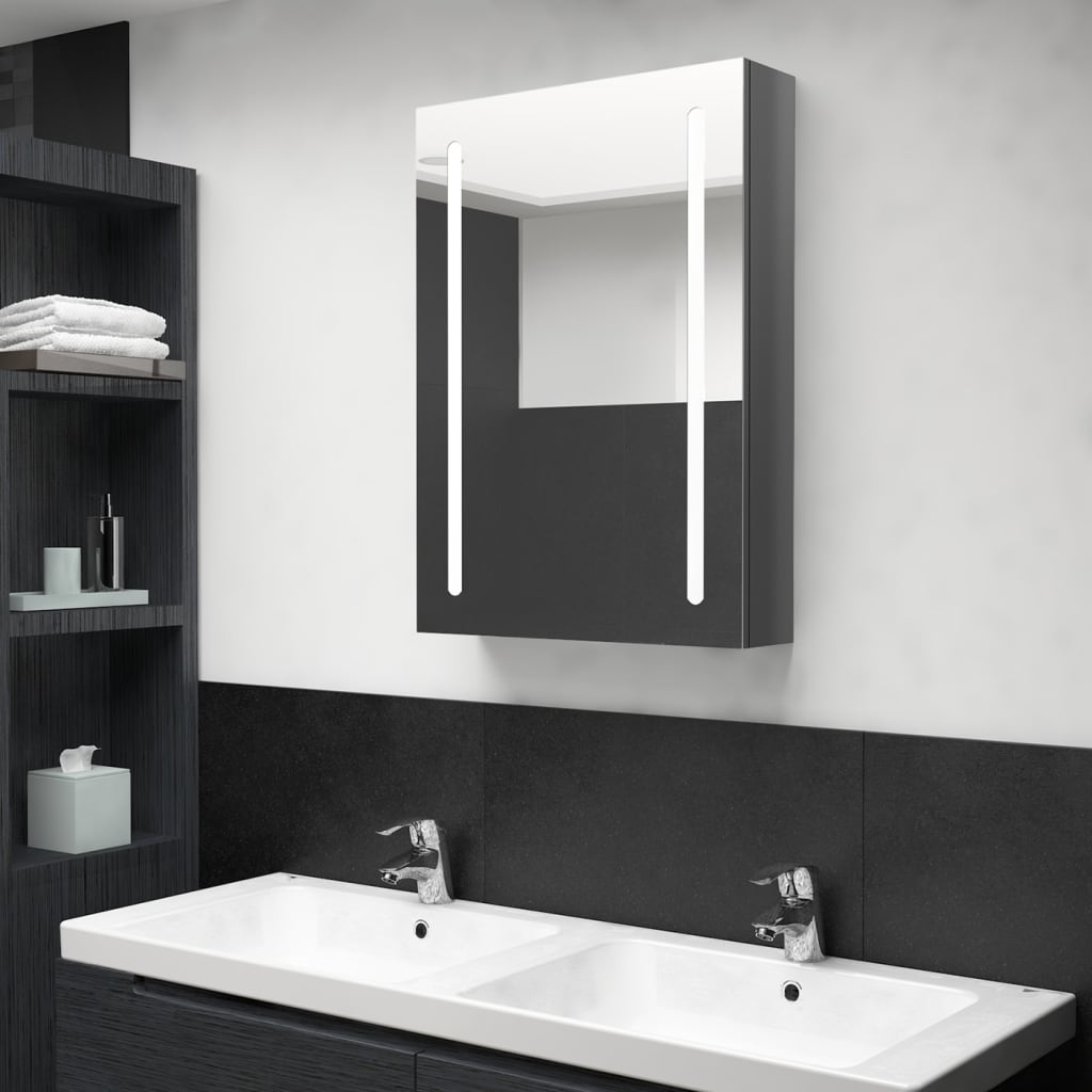 Dulap de baie cu oglindă și LED, gri strălucitor, 50x13x70 cm Lando - Lando