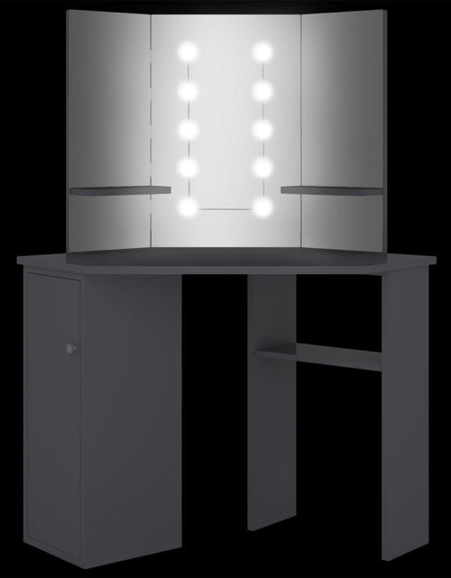 Загрузите изображение в средство просмотра галереи, Masă de toaletă de colț, cu LED, gri, 111x54x141,5 cm - Lando
