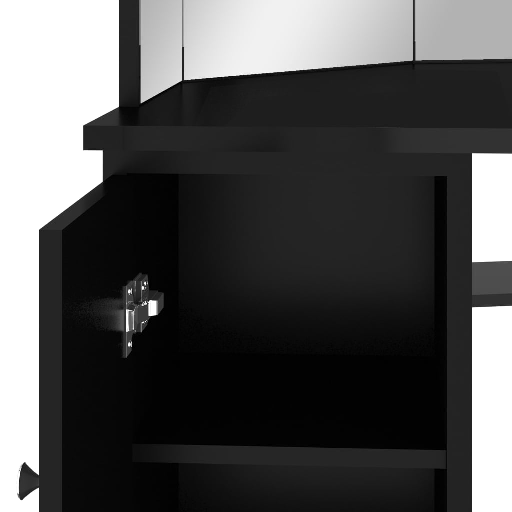 Masă de toaletă de colț, cu LED, negru, 111x54x141,5 cm - Lando