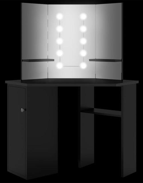Загрузите изображение в средство просмотра галереи, Masă de toaletă de colț, cu LED, negru, 111x54x141,5 cm - Lando
