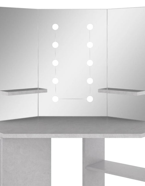 Încărcați imaginea în vizualizatorul Galerie, Masă de toaletă de colț, cu LED, gri beton, 111x54x141,5 cm - Lando
