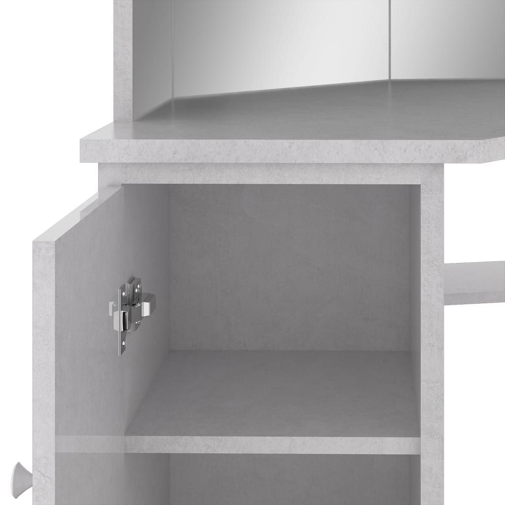 Masă de toaletă de colț, cu LED, gri beton, 111x54x141,5 cm - Lando