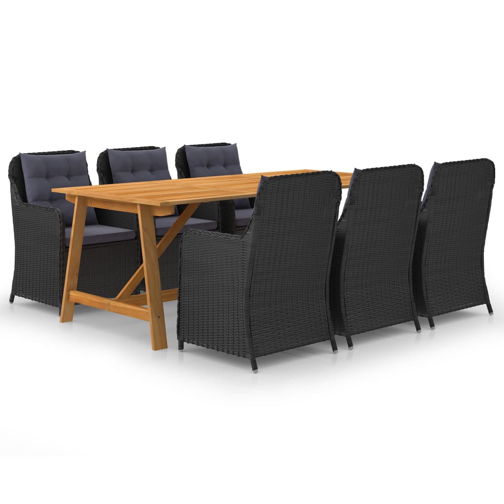 Set mobilier pentru grădină, 7 piese, negru