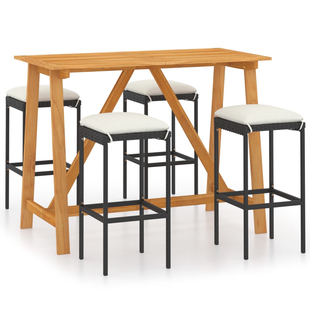 Set mobilier bar de grădină cu perne, 5 piese, negru - Lando