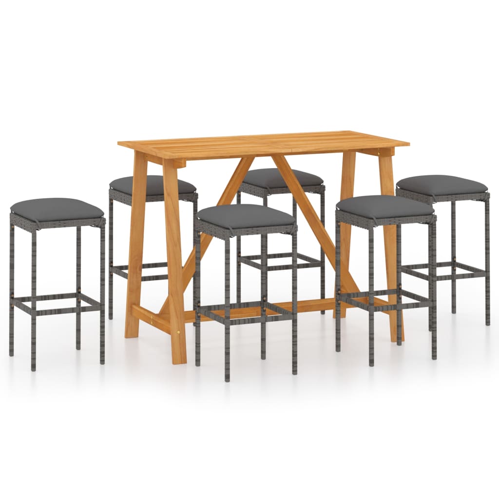 Set mobilier de bar de grădină cu perne , 7 piese , gri - Lando