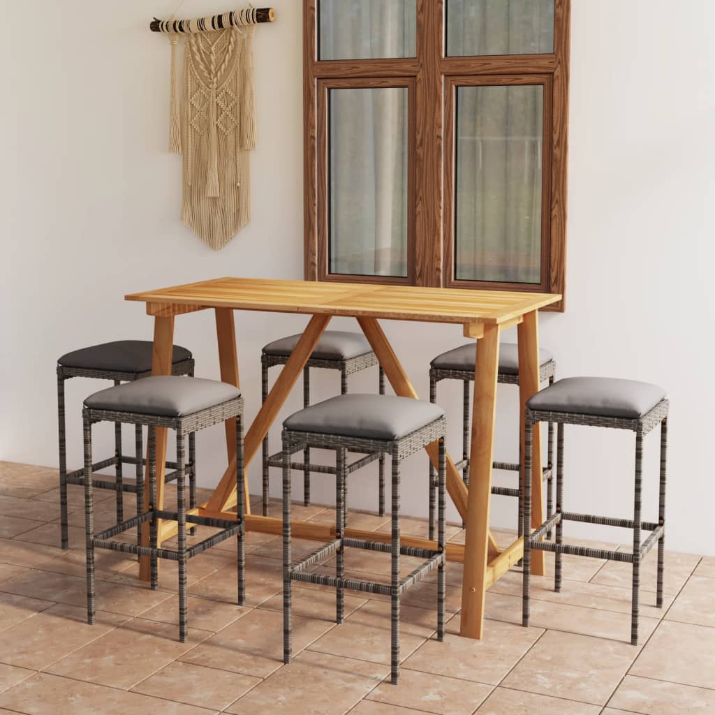 Set mobilier de bar de grădină cu perne , 7 piese , gri - Lando