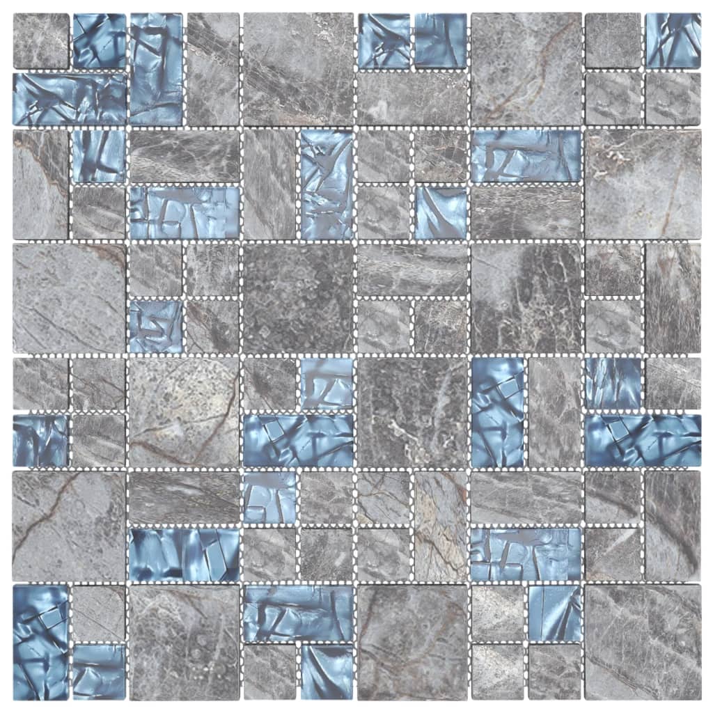 Plăci mozaic, 11 buc., gri și albastru, 30x30 cm, sticlă Lando - Lando