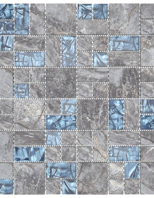 Загрузите изображение в средство просмотра галереи, Plăci mozaic, 22 buc., gri și albastru, 30x30 cm, sticlă - Lando
