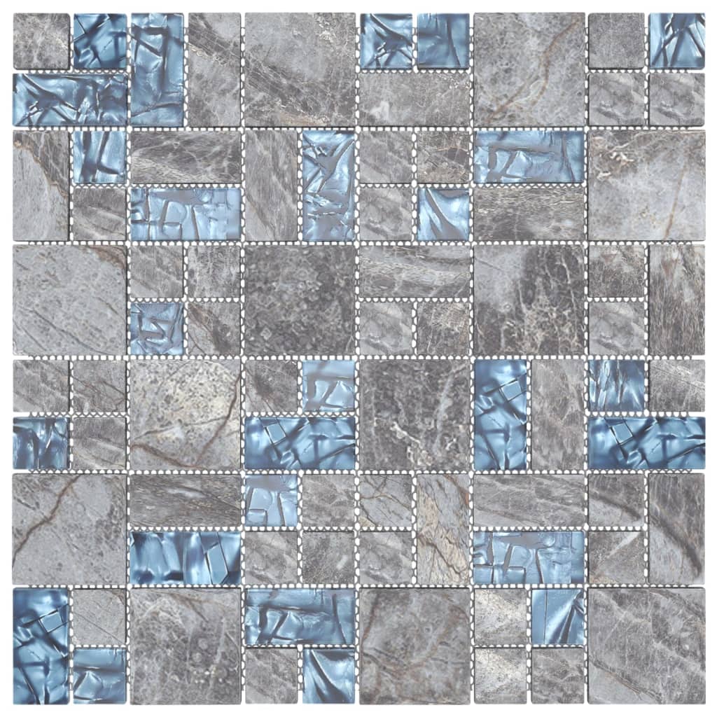 Plăci mozaic, 22 buc., gri și albastru, 30x30 cm, sticlă - Lando