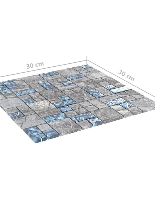 Загрузите изображение в средство просмотра галереи, Plăci mozaic, 22 buc., gri și albastru, 30x30 cm, sticlă - Lando
