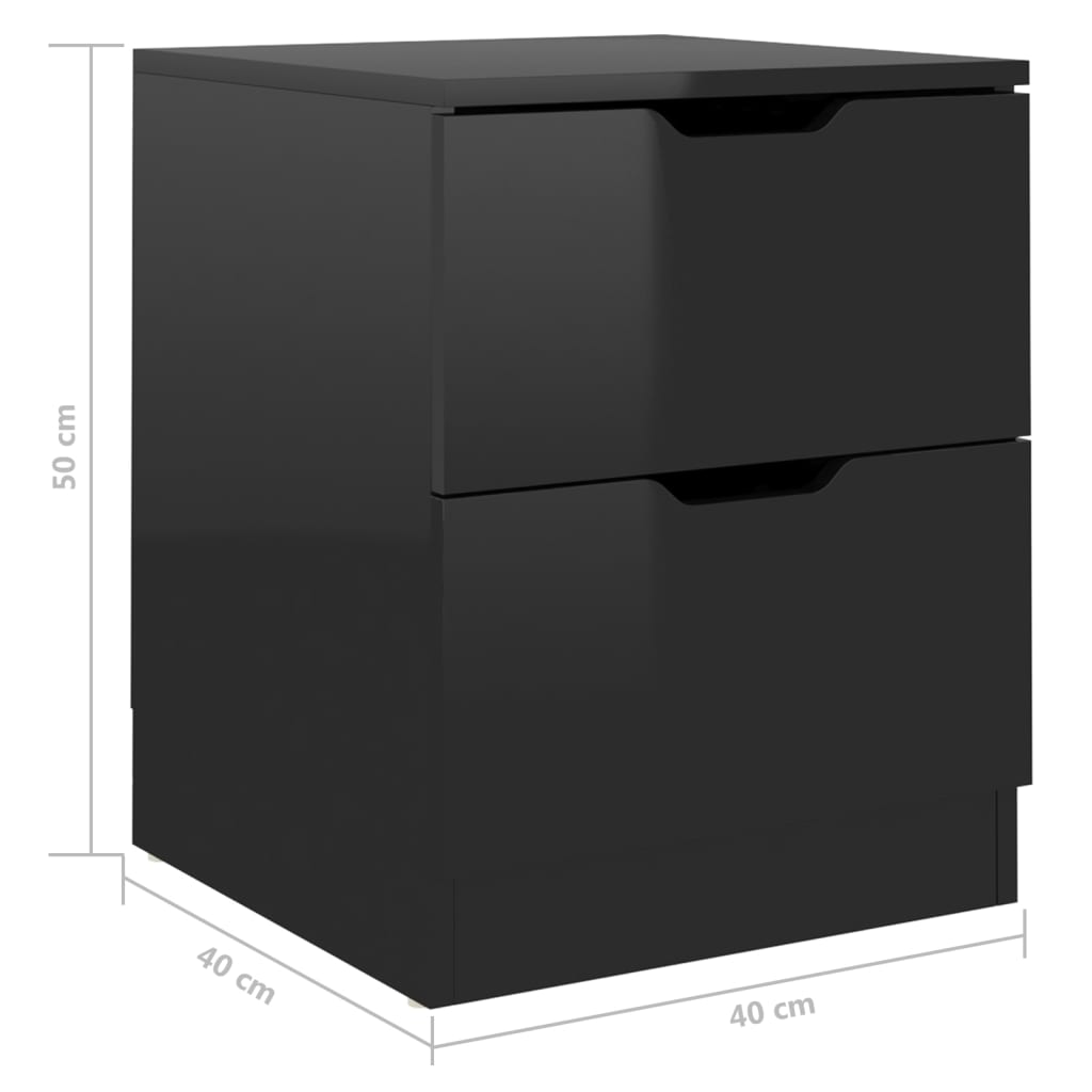 Noptiere, 2 buc, negru extralucios, 40x40x50 cm, lemn prelucrat - Lando