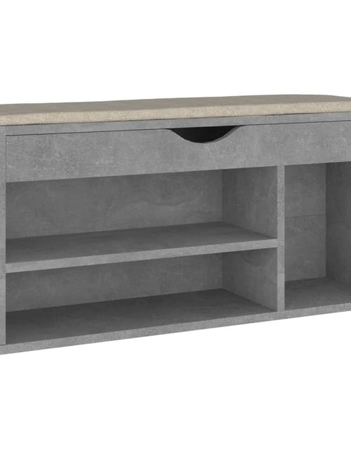 Încărcați imaginea în vizualizatorul Galerie, Bancă pantofar cu pernă gri beton 104x30x49 cm, lemn prelucrat Lando - Lando
