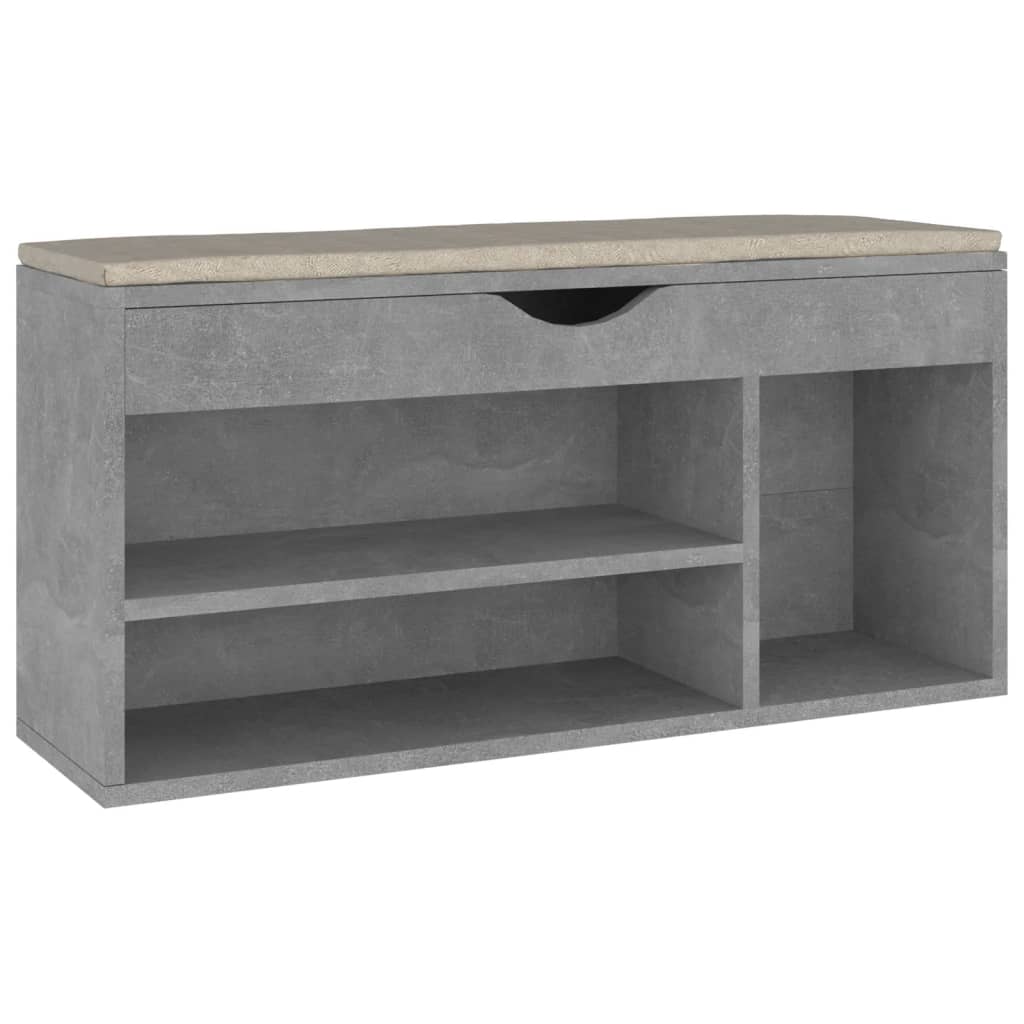 Bancă pantofar cu pernă gri beton 104x30x49 cm, lemn prelucrat Lando - Lando
