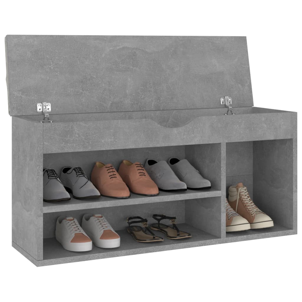 Bancă pantofar cu pernă gri beton 104x30x49 cm, lemn prelucrat Lando - Lando
