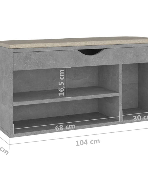 Încărcați imaginea în vizualizatorul Galerie, Bancă pantofar cu pernă gri beton 104x30x49 cm, lemn prelucrat Lando - Lando

