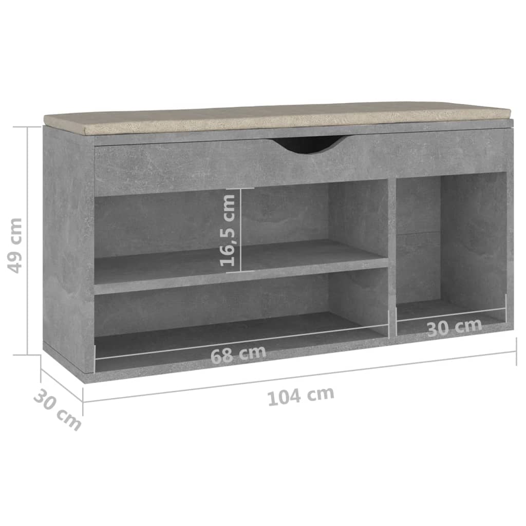Bancă pantofar cu pernă gri beton 104x30x49 cm, lemn prelucrat Lando - Lando