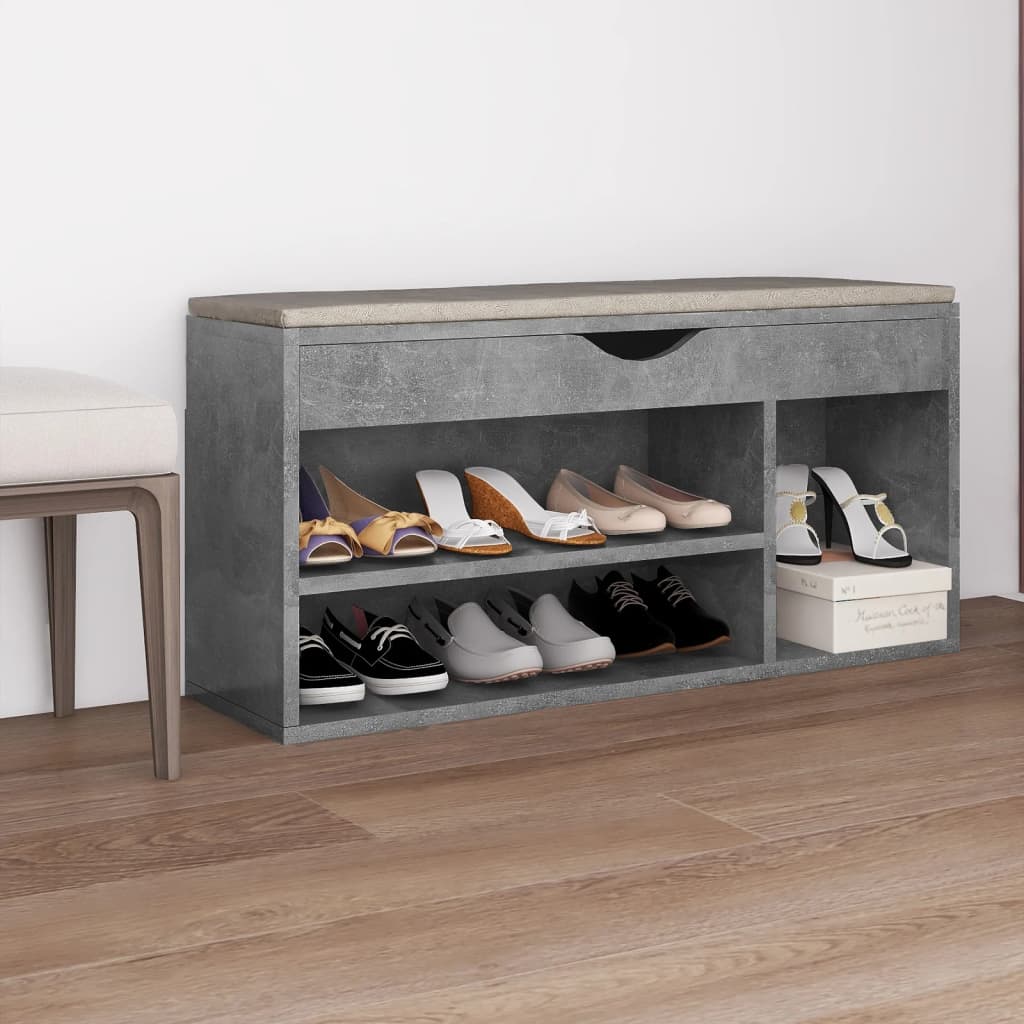Bancă pantofar cu pernă gri beton 104x30x49 cm, lemn prelucrat Lando - Lando