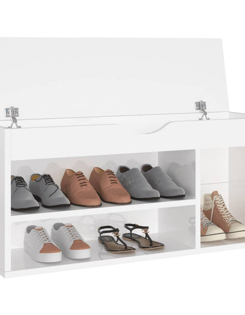 Încărcați imaginea în vizualizatorul Galerie, Banchetă pantofar cu pernă, alb extralucios, 104x30x49 cm, PAL Lando - Lando
