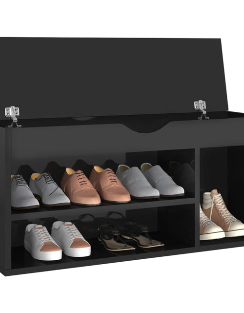 Загрузите изображение в средство просмотра галереи, Banchetă pantofar cu pernă, negru extralucios, 104x30x49 cm PAL Lando - Lando
