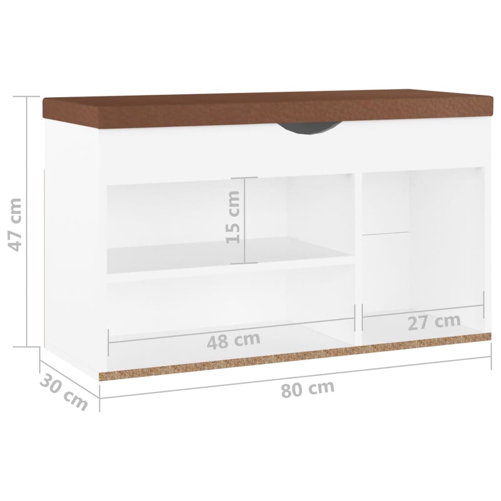 Banchetă pantofar cu pernă, alb, 80x30x47 cm, PAL Lando - Lando