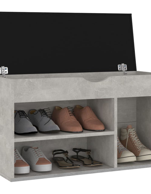 Încărcați imaginea în vizualizatorul Galerie, Banchetă pantofar cu pernă gri beton, 80x30x47cm lemn prelucrat Lando - Lando
