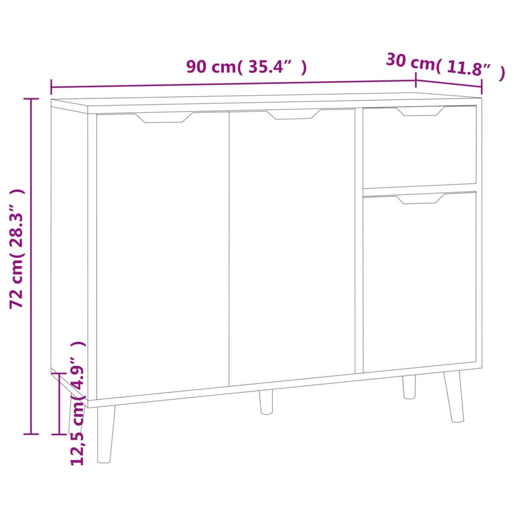 Servantă, alb extralucios, 90x30x72 cm, lemn prelucrat Lando - Lando