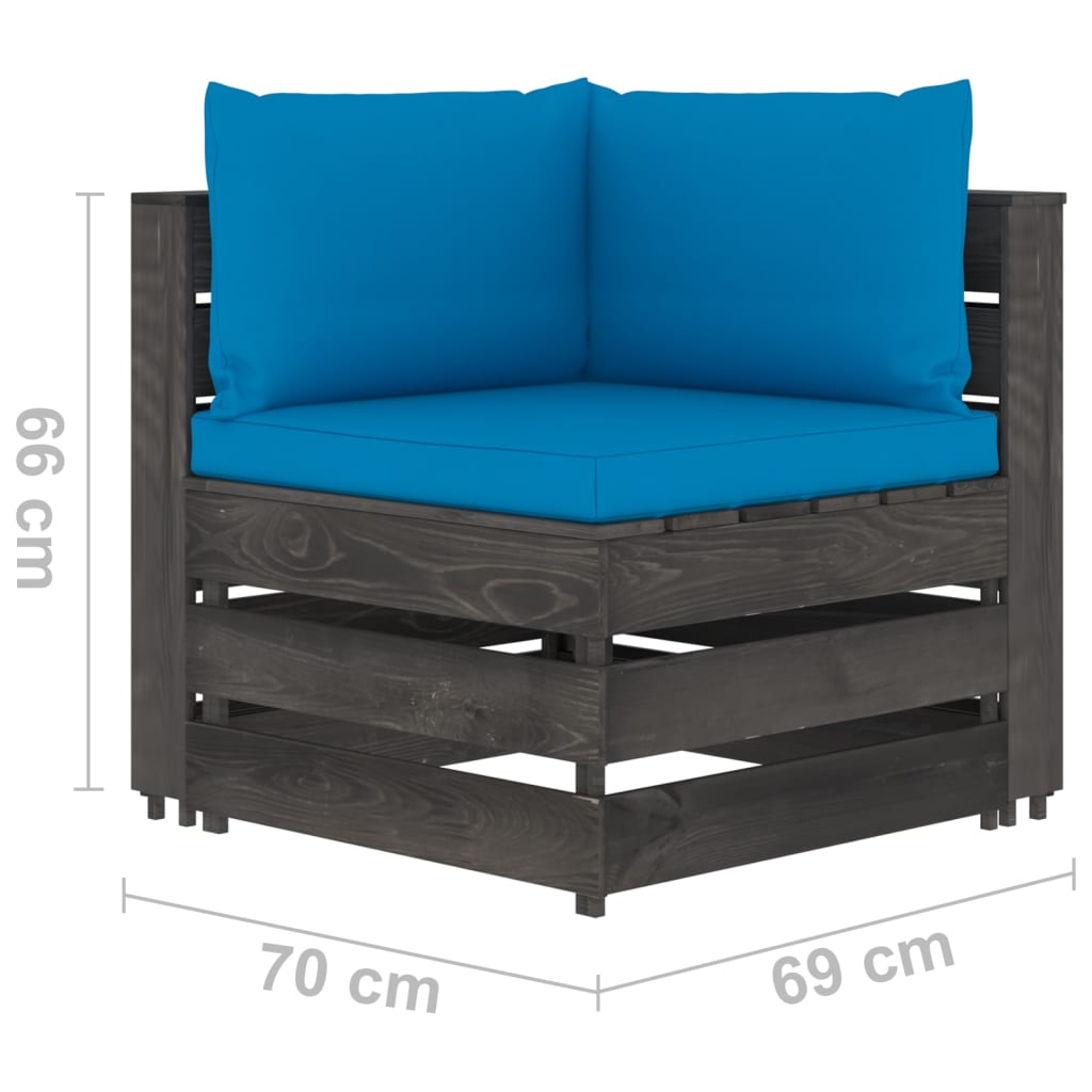 Canapea de colț modulară cu perne, gri, lemn tratat - Lando