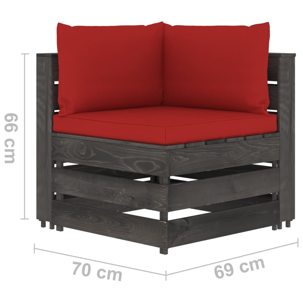 Canapea de colț modulară cu perne, gri, lemn impregnat - Lando
